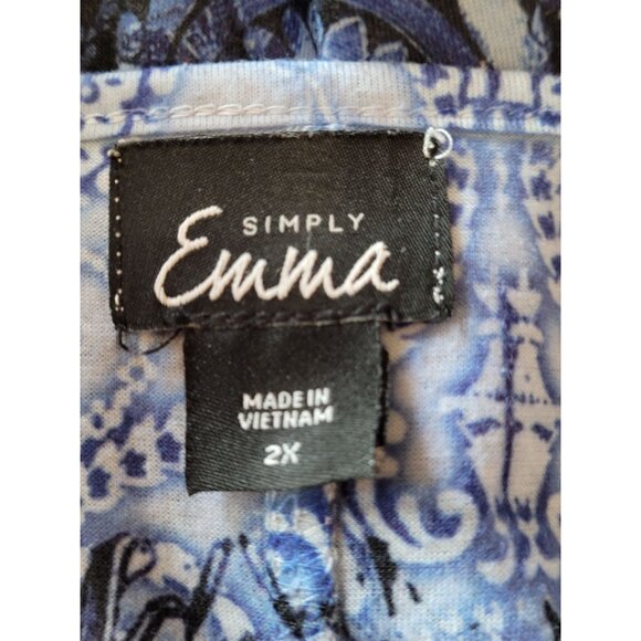 Simply Emma Tunic Top 2X Blue Black Beaded Crochet Neckline Empire Waist 3/4 Sle - Picture 6 of 6